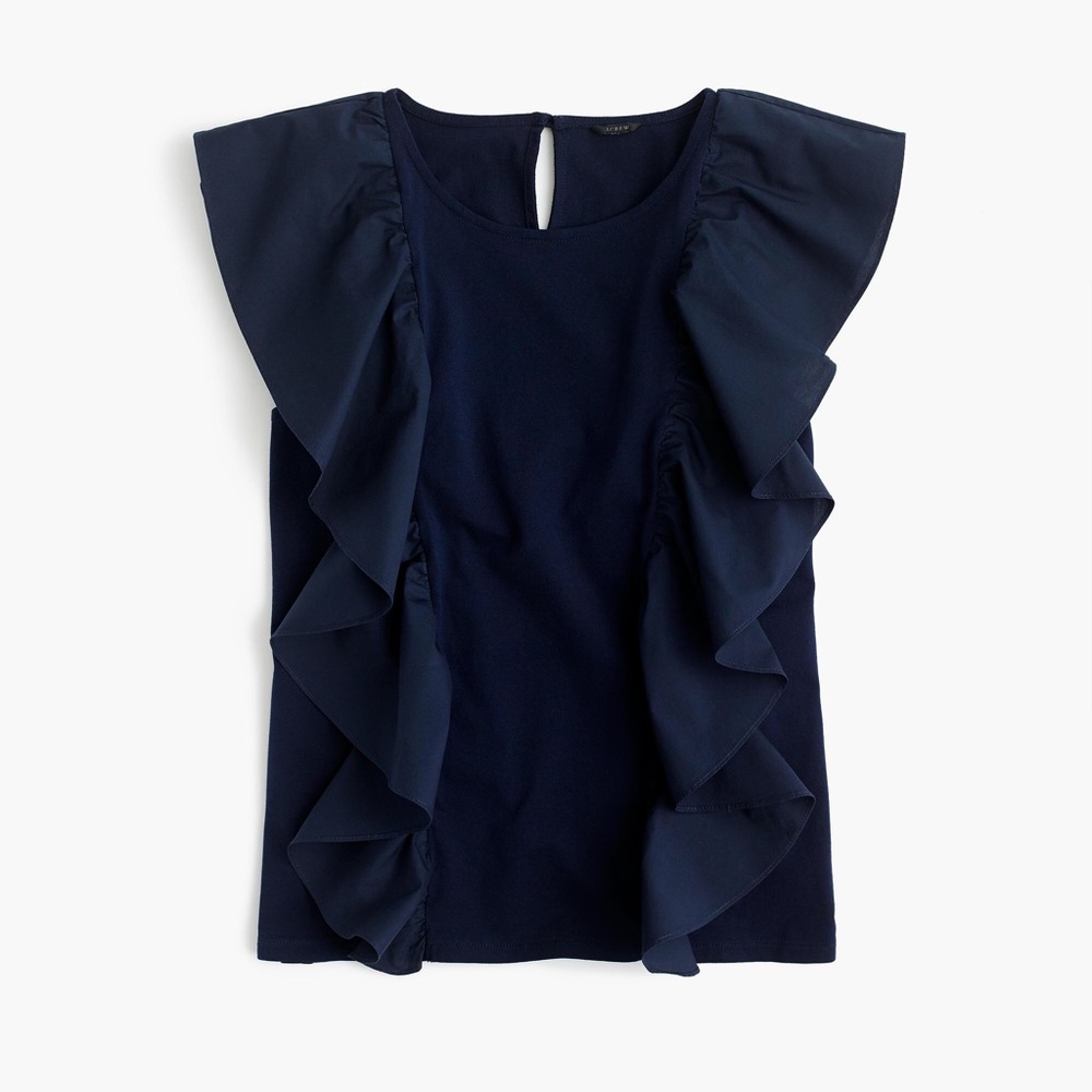 Navy ruffle J Crew shirt, XXS
